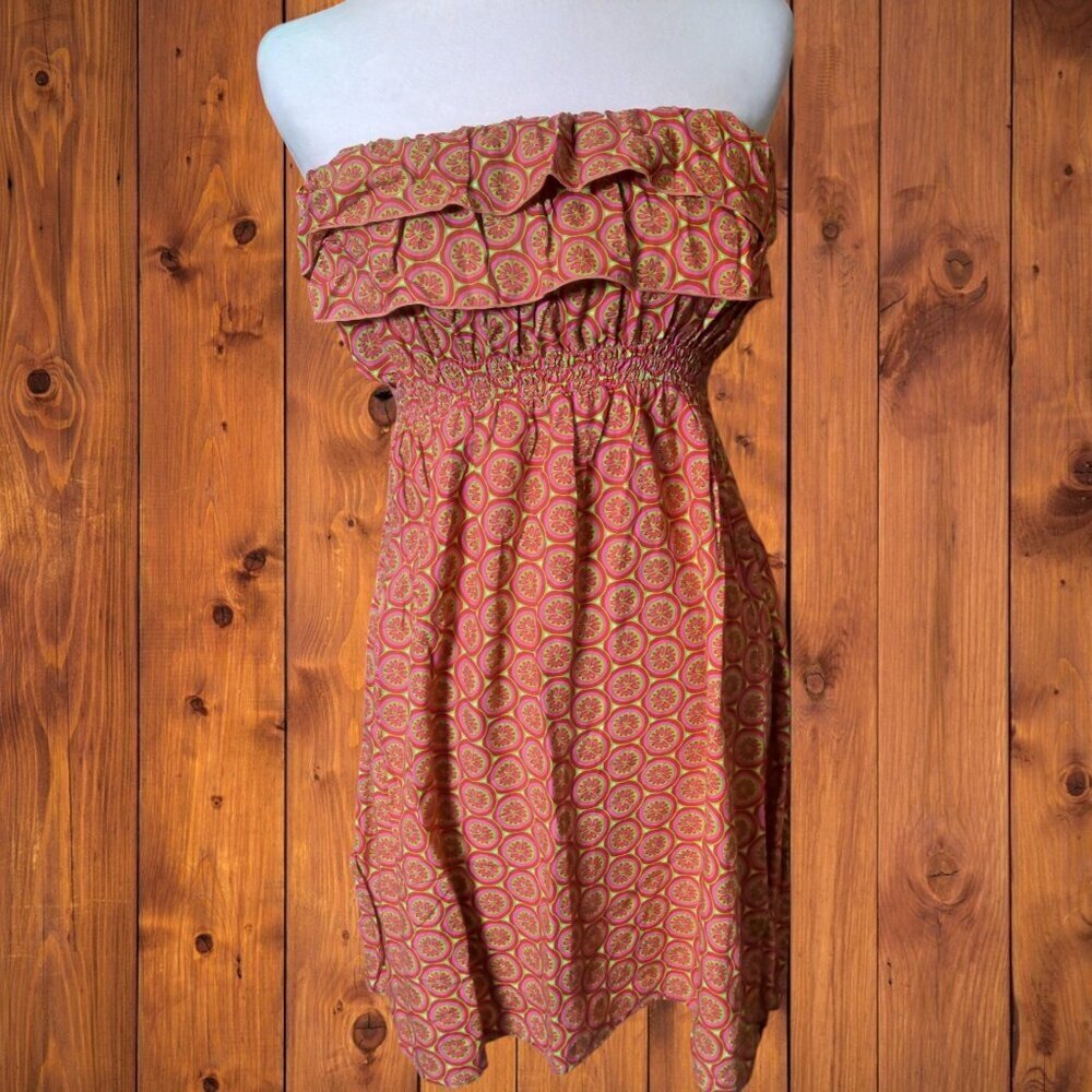 Escapada Size Small Strapless Ruffle Top Mini Dress Beach Colorful Cover Up